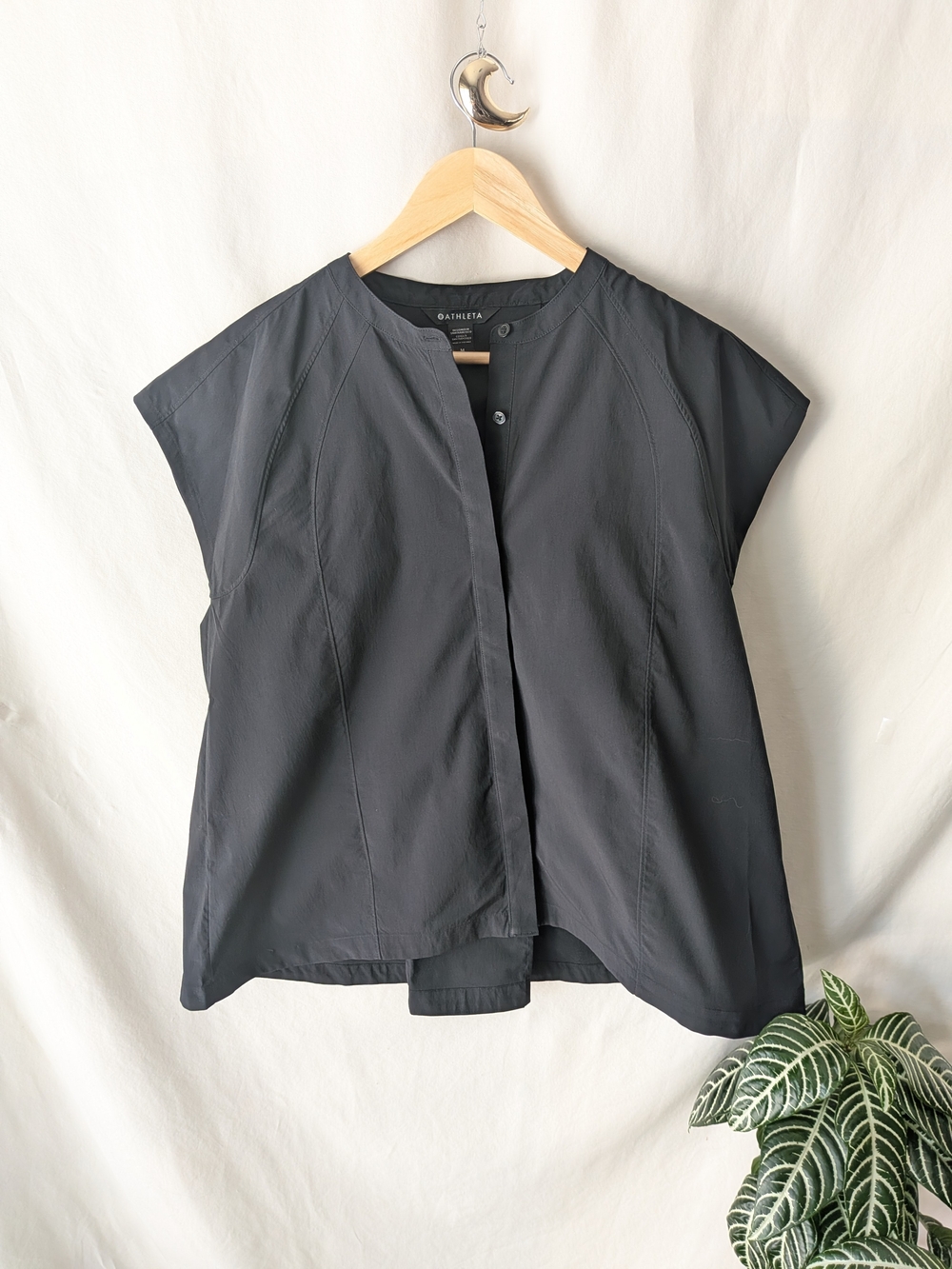 Athleta Black Short-Sleeve Button-Front Top